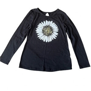 Justice Black Daisy Graphic Glitter Long Sleeve Shirt Girls Size 10